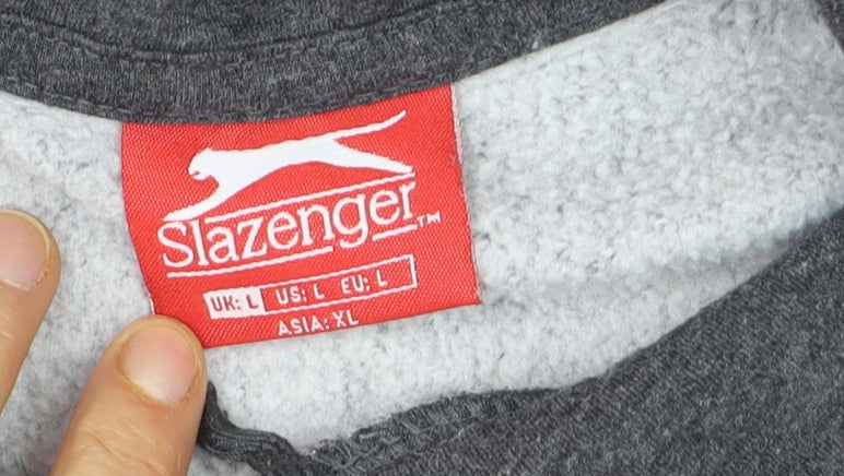 Slazenger Men’s Grey Pullover Hoodie L Fleece Lined Logo