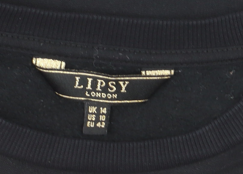 Lipsy Women Black Sequin Lips Sweatshirt UK 14