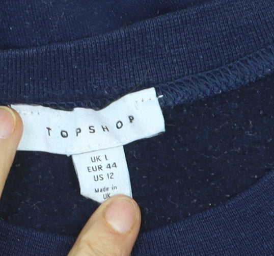 Topshop Unisex Navy Blue Alaska Embroidered Pullover Sweatshirt L
