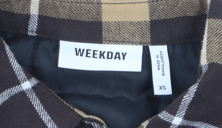 Weekday Men's Brown Check Flannel Lined Cotton Shirt XS