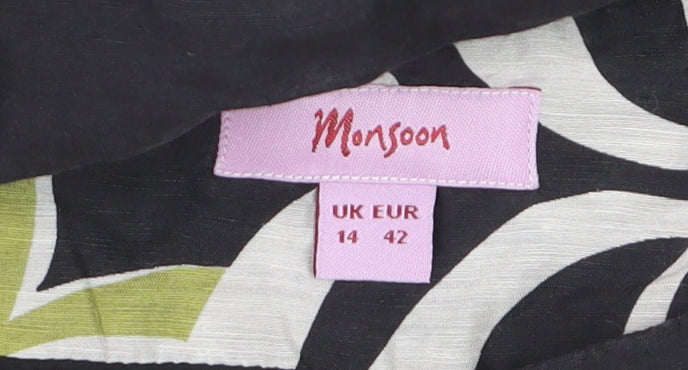 Monsoon Women Black Floral A-Line Linen Silk Skirt UK 14