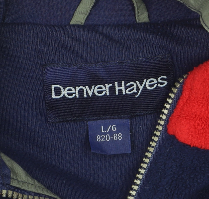 Denver Hayes Men’s Blue Red Full Zip Fleece Hoodie Size L