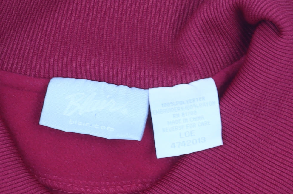 Blair Women's Red Embroidered Fleece Zip Jacket Size L