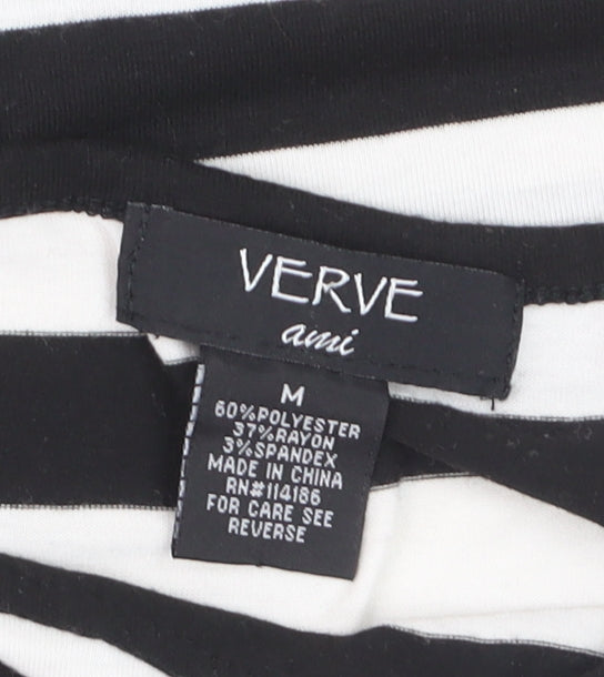 Verve Ami Women's Black & White Striped Boat Neck 3/4 Sleeve Top Size M
