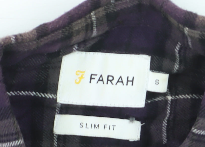 Farah Men's Purple Check Slim Fit Long Sleeve Cotton Shirt Size S