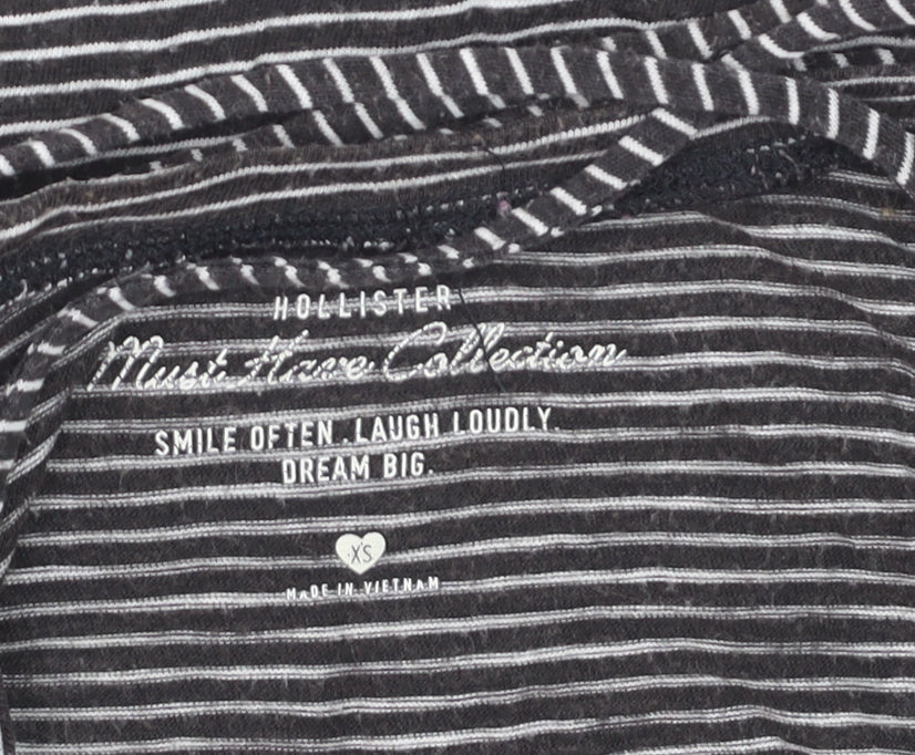 Hollister Womens Black Striped Long Sleeve Jersey Top XS
