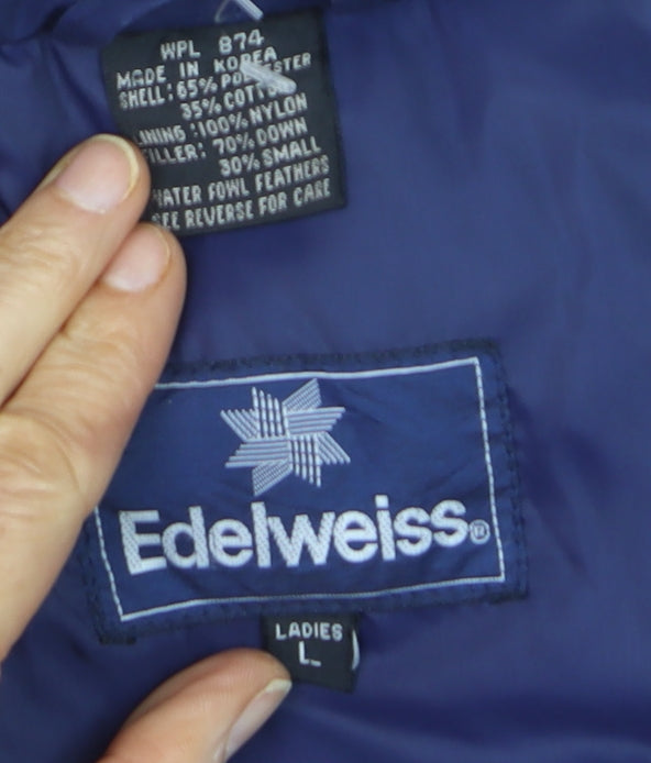 Edelweiss Womens Blue Pink 90s Retro Down Puffer Ski Jacket L