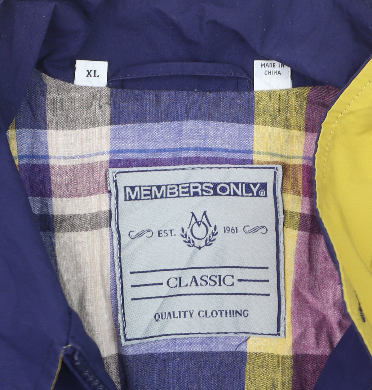 Members Only Men's Blue XL Windbreaker Jacket with Yellow Collar