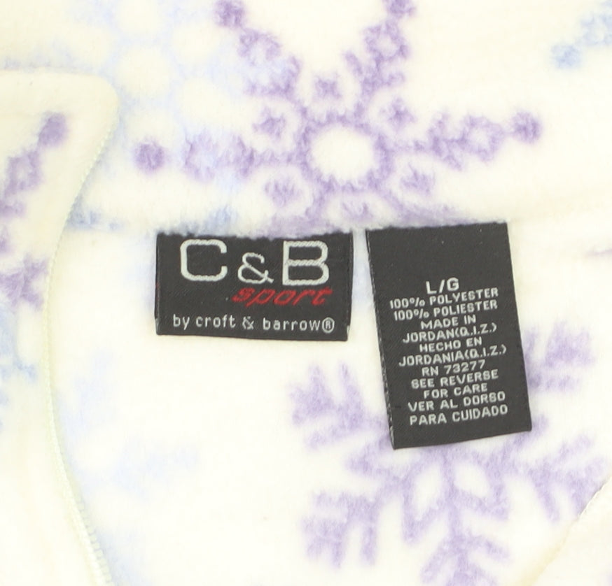 Croft & Barrow Women Ivory Purple Snowflake Fleece 1/4 Zip Pullover L