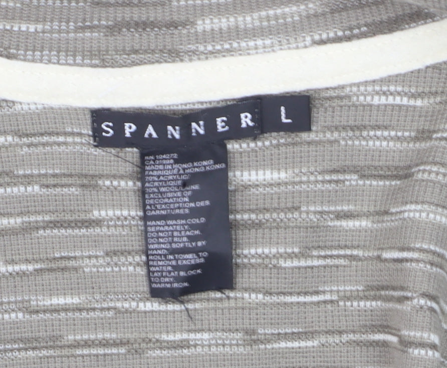 Spanner Women Beige Knit Suit Jacket L Lightweight Acrylic Wool