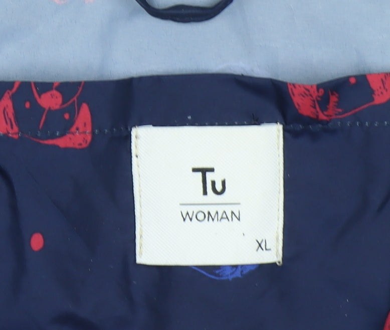 Tu Women Blue Animal Print Hooded Rain Coat Jacket XL
