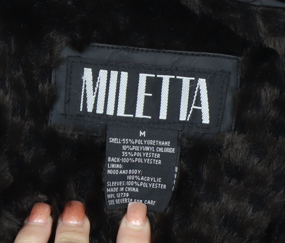 Miletta Women's Black Hooded Parka Jacket Size M Lined Winter Coat