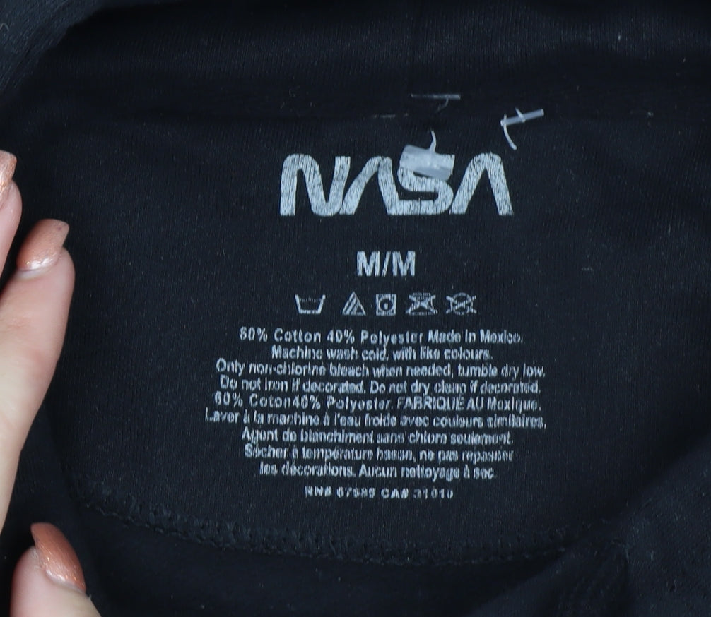 NASA Men's Black Pullover Hoodie M Space Graphic Print Sweatshirt