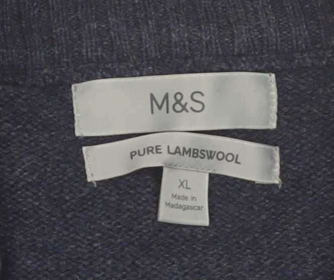 Marks & Spencer Men's Blue Wool Half Zip Jumper XL