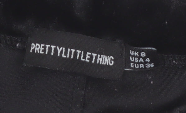 PRETTYLITTLETHING Womens Black Velvet Leggings Size 8