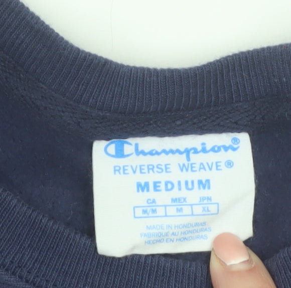 Champion Womens Navy Reverse Weave Sweatshirt Medium Cotton Blend
