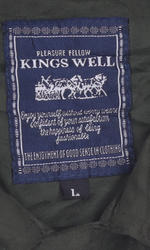 Kings Well Men's Green Bomber Jacket L Full Zip Casual Style