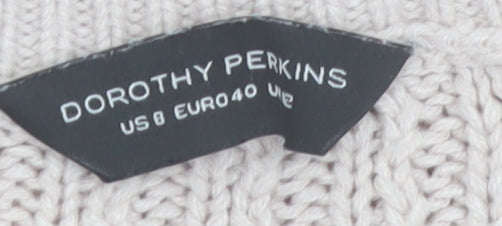 Dorothy Perkins Women Beige Cable-Knit Jumper Size 12 Acrylic Crew Neck