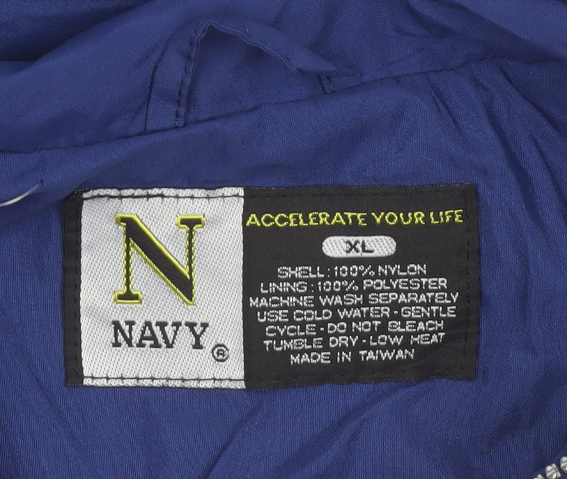 Navy Mens Blue Yellow XL Windbreaker Jacket Nylon Full Zip