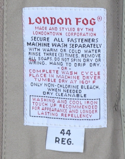 London Fog Men's Beige Water Resistant Zip Jacket Size 44 Regular