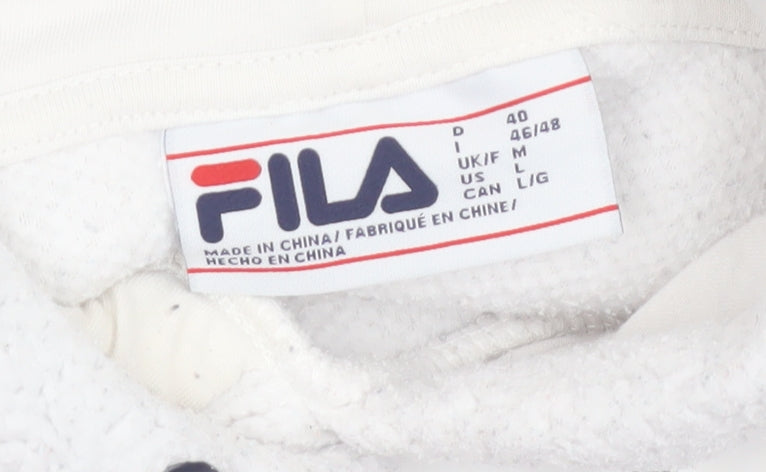 Fila Women White Fleece Pullover Hoodie Size M Relaxed Fit