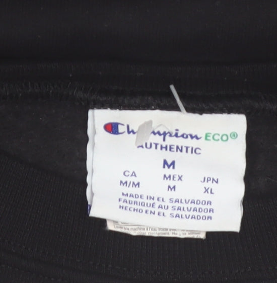 Champion Eco Mens Black M Pullover Sweatshirt Crew Neck Graphic Print