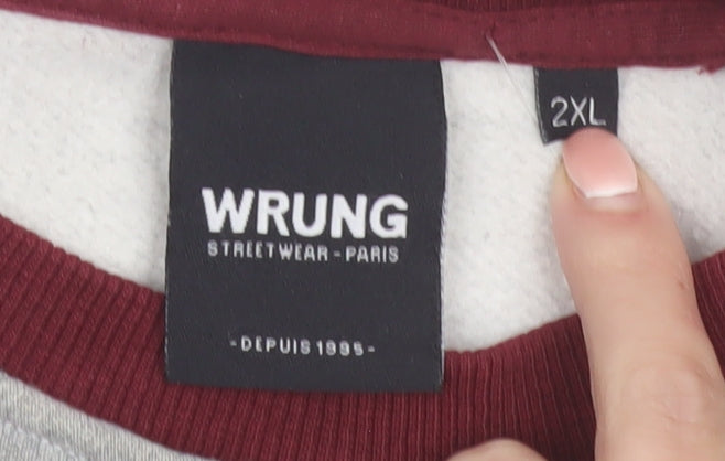 WRUNG Men's Grey Burgundy 2XL Pullover Sweatshirt Crew Neck
