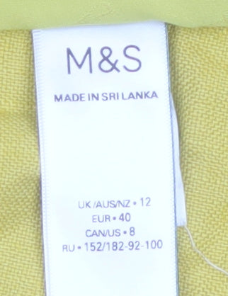Marks & Spencer Women Yellow Linen Blend Single-Breasted Blazer Size 12