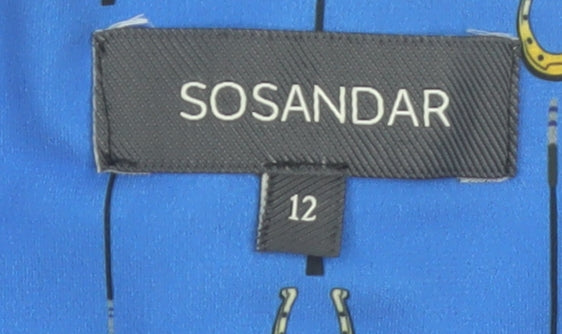 Sonsandar Women Blue Size 12 Wrap Dress Short Sleeve V-Neck