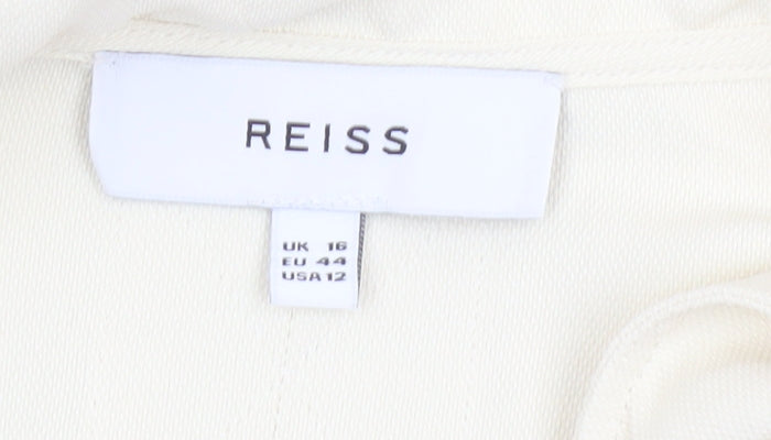 Reiss Women’s Ivory Collared Shirt Dress Size 16 Woven Long Sleeve