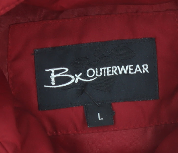 Bx Outerwear Women's Red Puffer Jacket L Hooded Quilted Coat