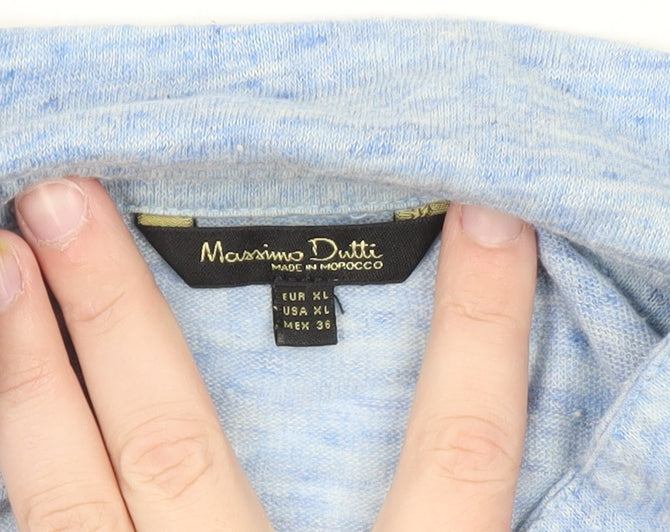 Massimo Dutti Women's Blue Linen Cotton Button-Up Shirt XL