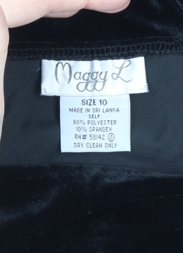 Maggy L Women’s Black Velvet Sheath Dress Size 10 Sleeveless V-Neck