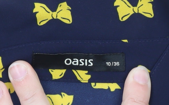 Oasis Women's Blue Bow Print Long Sleeve Blouse Size 10