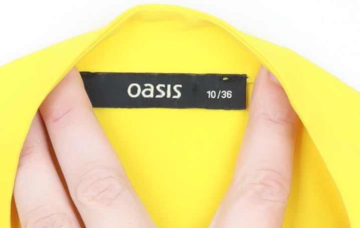Oasis Women's Yellow Ruffle Sleeve V-Neck Blouse Size 10