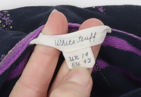White Stuff Womens Blue Purple Paisley Roll Neck Tunic Top Size 14