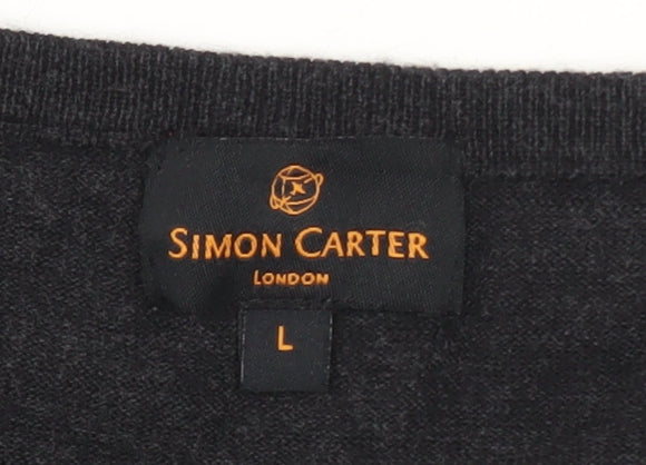 Simon Carter Men’s Black Wool Acrylic V-Neck Jumper Size L
