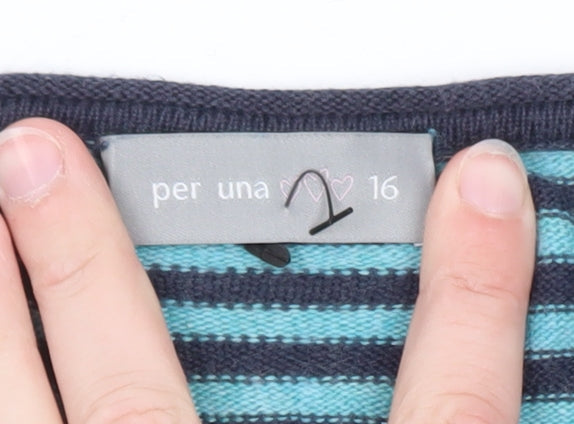 Marks & Spencer Women’s Blue Striped Bow Knit Jumper Size 16