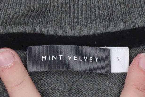 Mint Velvet Women’s Grey Leopard Print Wool Cashmere V-Neck Jumper Size S