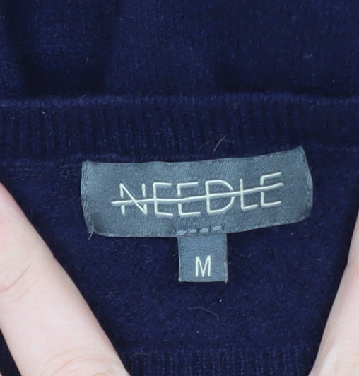 Needle Womens Blue Wool Ruffle Hem Long Sleeve Jumper M