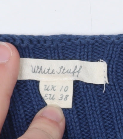 White Stuff Women Blue Striped Cotton Jumper UK 10 Crew Neck