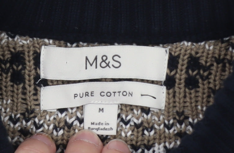 Marks and Spencer Men's Blue Fair Isle Christmas Cotton Jumper M