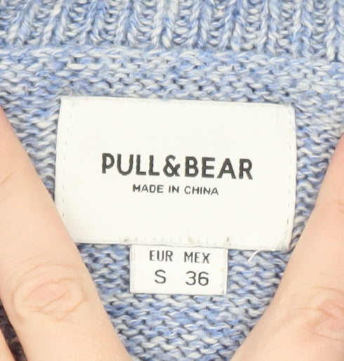 Pull&Bear Men’s Blue V-Neck Wool Blend Knit Jumper Size S