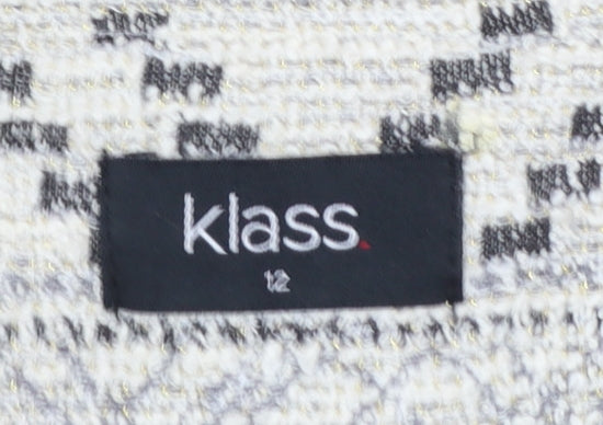Klass Women Beige Black Patterned Tweed Suit Jacket Size 12