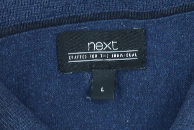 Next Men Blue Collared Henley Cotton Jumper L Long Sleeve Knit