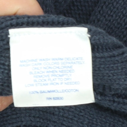 Lands' End Women's Blue Cotton Cable Knit Half Zip Jumper L