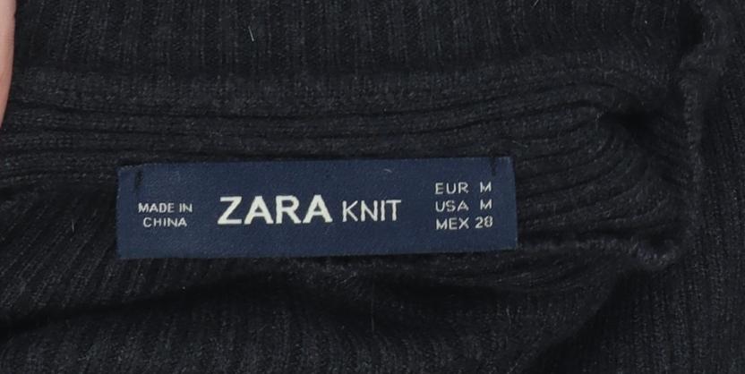 Zara Women Black Mock Neck Knit Pullover Jumper Size 12