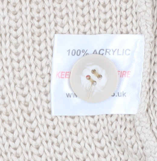 Isle Womens Beige Short Sleeve Knit Cardigan M 14-16 V-Neck Acrylic