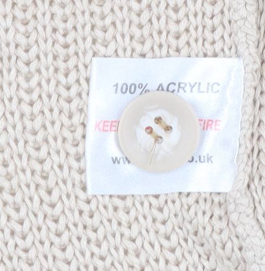 Isle Womens Beige Short Sleeve Knit Cardigan M 14-16 V-Neck Acrylic