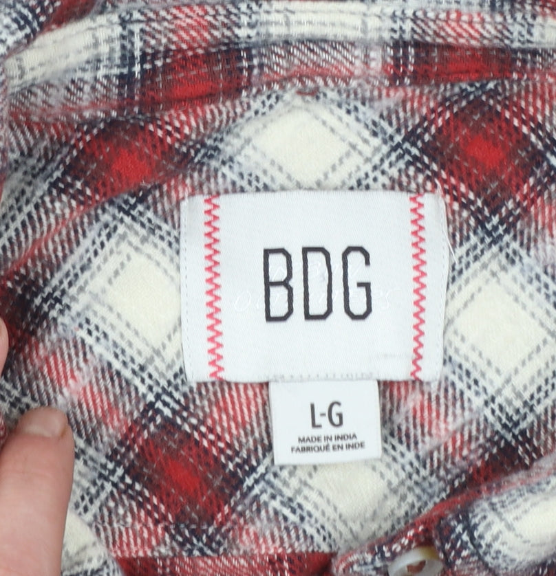BDG Women's Red Checked Flannel Button-Up Shirt Size L